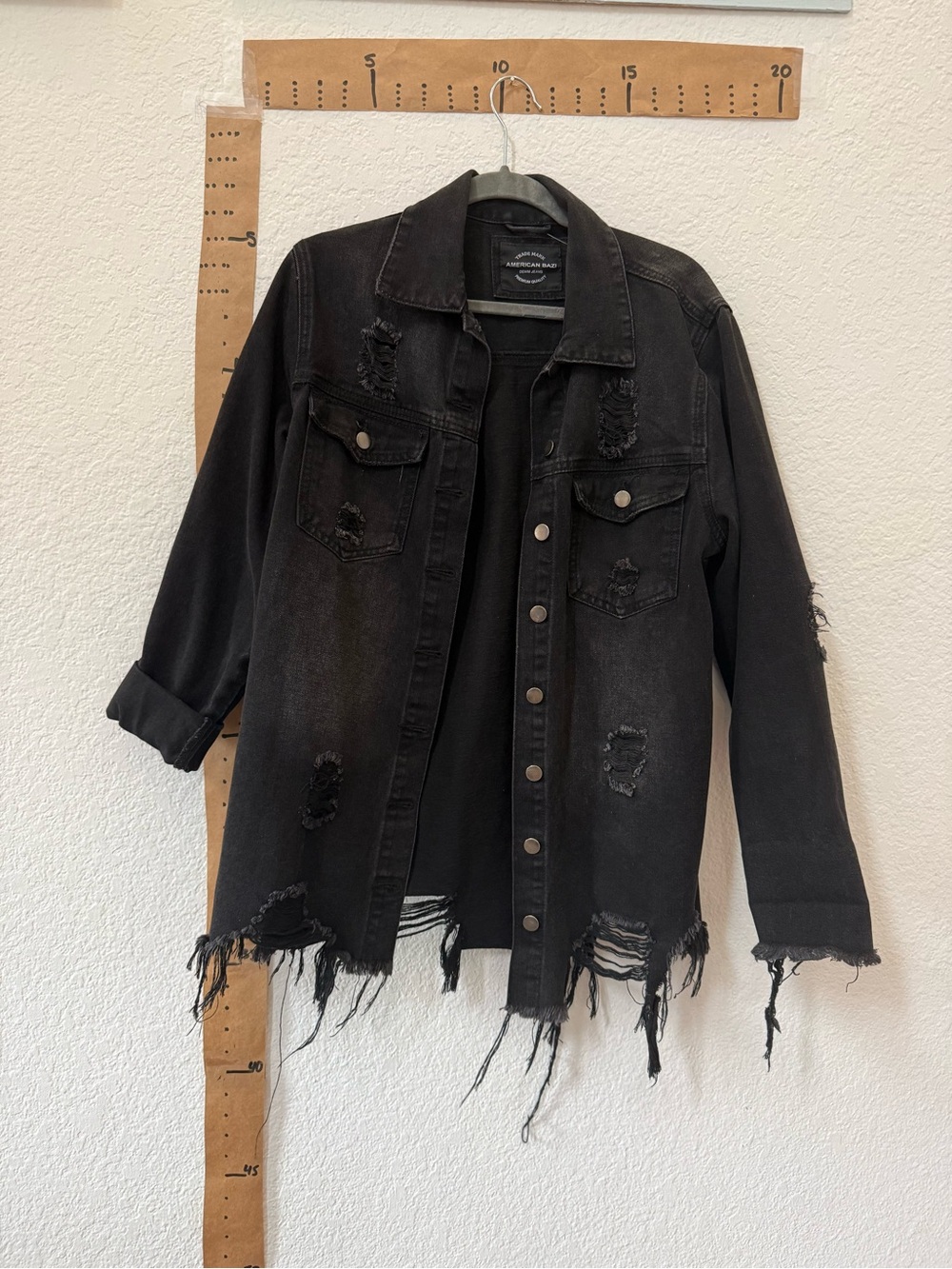 American Bazi Distressed Black Denim Jacket oversized fit